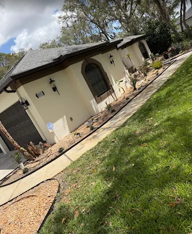 Residential landscape with clean edging and walkway